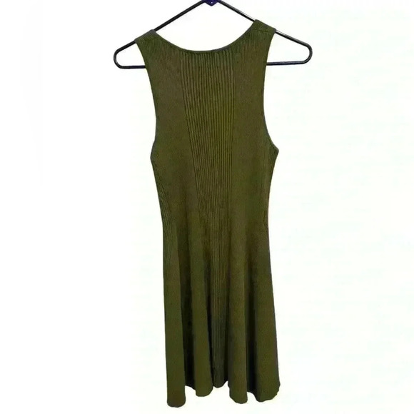 TORN BY RONNY KOBO Medium LACE UP TEXTURED FIT AND FLARE SLEEVELESS DRESS OLIVE - Picture 8 of 10